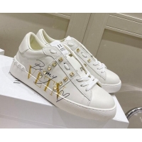 Good Quality Valentino VLTN Untitled Calfskin Open Sneakers White/Gold 052507