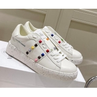 Charming Valentino Calfskin Open for a Change Sneakers with Multicolor Studs White 052508