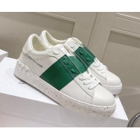 Top Grade Valentino Calfskin Open for a Change Sneakers with Green Stripe White 052510