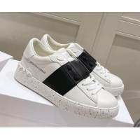 Durable Valentino Calfskin Open for a Change Sneakers with Black Stripe White 2052511