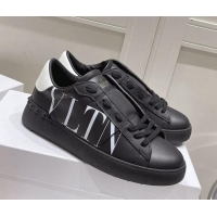 Good Quality Valentino VLTN Untitled Calfskin Open Sneakers Black Leather 052515