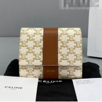 Good Product Celine Small Trifold Wallet in Triomphe Canvas 60031 White 2021