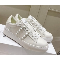 Discount lentino Untitled Calfskin Open Sneakers with Tonal Studs White 2052517