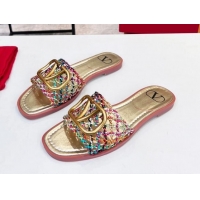 Best Grade Valentino VLogo Flat Slide Sandals in Woven Leather Multicolor 2052659