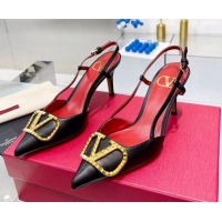 Purchase Valentino VLogo Rockstud Calfskin Slingback Pumps Black/Gold 0622101