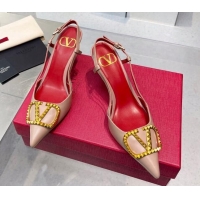 Low Price Valentino VLogo Rockstud Calfskin Slingback Pumps Pink/Gold 0622102