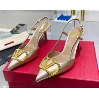 Sumptuous Valentino VLogo Rockstud Calfskin Slingback Pumps Light Gold 622104