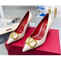 Top Grade Valentino VLogo Rockstud Calfskin Pumps White 0622105