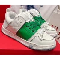 Discount Valentino One Stud Calfskin Sneakers with Stripe White/Green 0622108