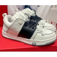 Luxurious Valentino One Stud Calfskin Sneakers with Stripe White/Black 0622112