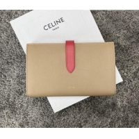 Promotional Celine Palm-Grained Leather Large Strap Wallet CE1826 Beige/Pink 2022