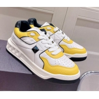 Fashion Luxury Valentino One Stud Low-Top Nappa Sneakers White/Yellow 062517