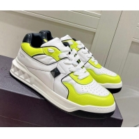 Lower Price Valentino One Stud Low-Top Nappa Sneakers White/Neon Green 062519