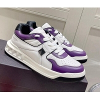 Good Looking Valentino One Stud Low-Top Nappa Sneakers White/Purple 062521