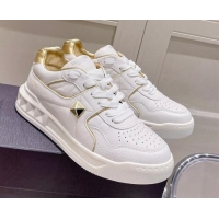 Good Product Valentino One Stud Low-Top Nappa Sneakers White/Gold 062527