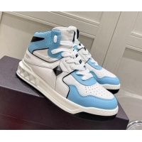 Best Grade Valentino One Stud High-Top Nappa Sneakers White/Blue 062529