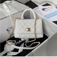 Popular Style Chanel mini flap bag original caviar leather with top handle white AS2215 gold-tone