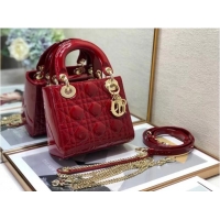 Pretty Style MINI LADY DIOR BAG Patent Cannage Calfskin M0505O red