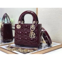 Well Crafted MINI LADY DIOR BAG Patent Cannage Calfskin M0505O burgundy