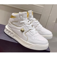  ​Classic Valentino One Stud High-Top Nappa Sneakers White/Gold 062534