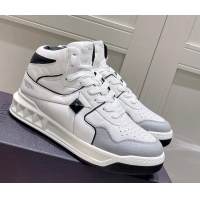 Luxury Valentino One Stud High-Top Nappa Sneakers White/Grey 062537