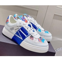 Charming Valentino VLTN Print Calfskin Low-top Sneakers Blue 062562