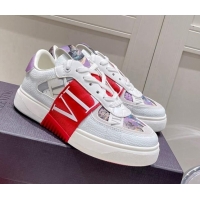 Shop Duplicate Valentino VLTN Print Calfskin Low-top Sneakers Red 062563