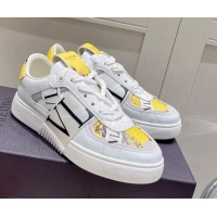 Classic Hot Valentino VLTN Print Calfskin Low-top Sneakers Yellow 2062567