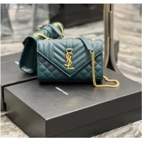 Promotional SAINT LAURENT MONOGRAM CHAIN WALLET IN MIX MATELASSE GRAIN DE POUDRE EMBOSSED LEATHER 620280 GREEN