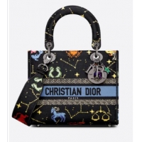 Inexpensive MEDIUM LADY D-LITE BAG Black Multicolor Dior Pixel Zodiac Embroidery M0565BRTY