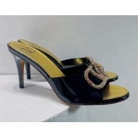 Best Grade Valentino VLogo Crystal PVC Heel Slide Sandals 8cm Black 070457