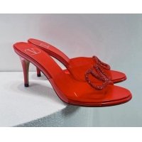 Grade Quality Valentino VLogo Crystal PVC Heel Slide Sandals 8cm Red 070459