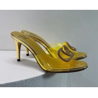 Classic Hot Valentino VLogo Crystal PVC Heel Slide Sandals 8cm Gold 2070461