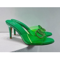 Popular Style Valentino VLogo Crystal PVC Heel Slide Sandals 8cm Green 070465