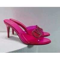 Discount Fashion Valentino VLogo Crystal PVC Heel Slide Sandals 8cm Pink 070466