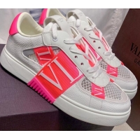 Sophisticated Valentino VL7N Low Sneakers in Mesh and Calfskin White/Neon Pink 2072066