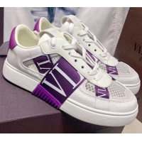 Top Design Valentino VL7N Low Sneakers in Mesh and Calfskin White/Purple 072067