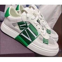 Classic Valentino VL7N Low Sneakers in Mesh and Calfskin White/Green 2072069