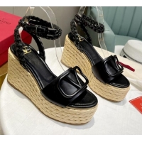 Sumptuous Valentino VLogo Calfskin Wedge Platform Sandals 9cm 072072 Black