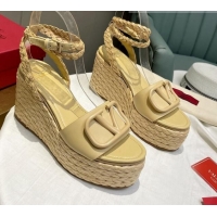 Best Product Valentino VLogo Calfskin Wedge Platform Sandals 9cm 072072 Yellow