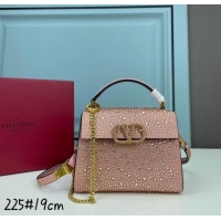 Top Quality VALENTINO GARAVANI VSLING Shiny diamond Mini totebag XW2B1G9 pink&gold-Tone Metal