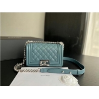 Trendy Design SMALL BOY CHANEL HANDBAG Calfskin & Silver-Tone Metal A67085 Light Blue