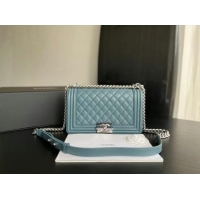 Reasonable Price BOY CHANEL HANDBAG Calfskin & Silver-Tone Metal A67086 Light Blue