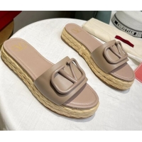 Good Product Valentino VLogo Calfskin Flat Slide Sandals Dusty Pink/Khaki 072082