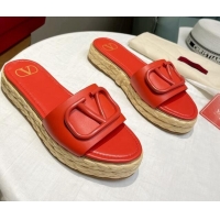 Good Quality Valentino VLogo Calfskin Flat Slide Sandals Red 072083