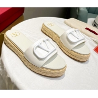 Unique Style Valentino VLogo Calfskin Flat Slide Sandals White 072085