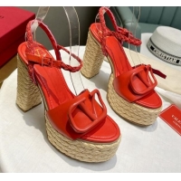 Top Design Valentino VLogo Calfskin High Heel Platform Sandals 11.5cm Red 072086