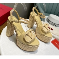 1:1 aaaaa Valentino VLogo Calfskin High Heel Platform Sandals 11.5cm Yellow 072090