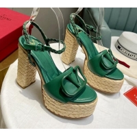 Duplicate Valentino VLogo Calfskin High Heel Platform Sandals 11.5cm Green 072091