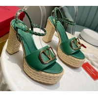 Trendy Design Valentino VLogo Calfskin High Heel Platform Sandals 11.5cm Green/Gold 072097